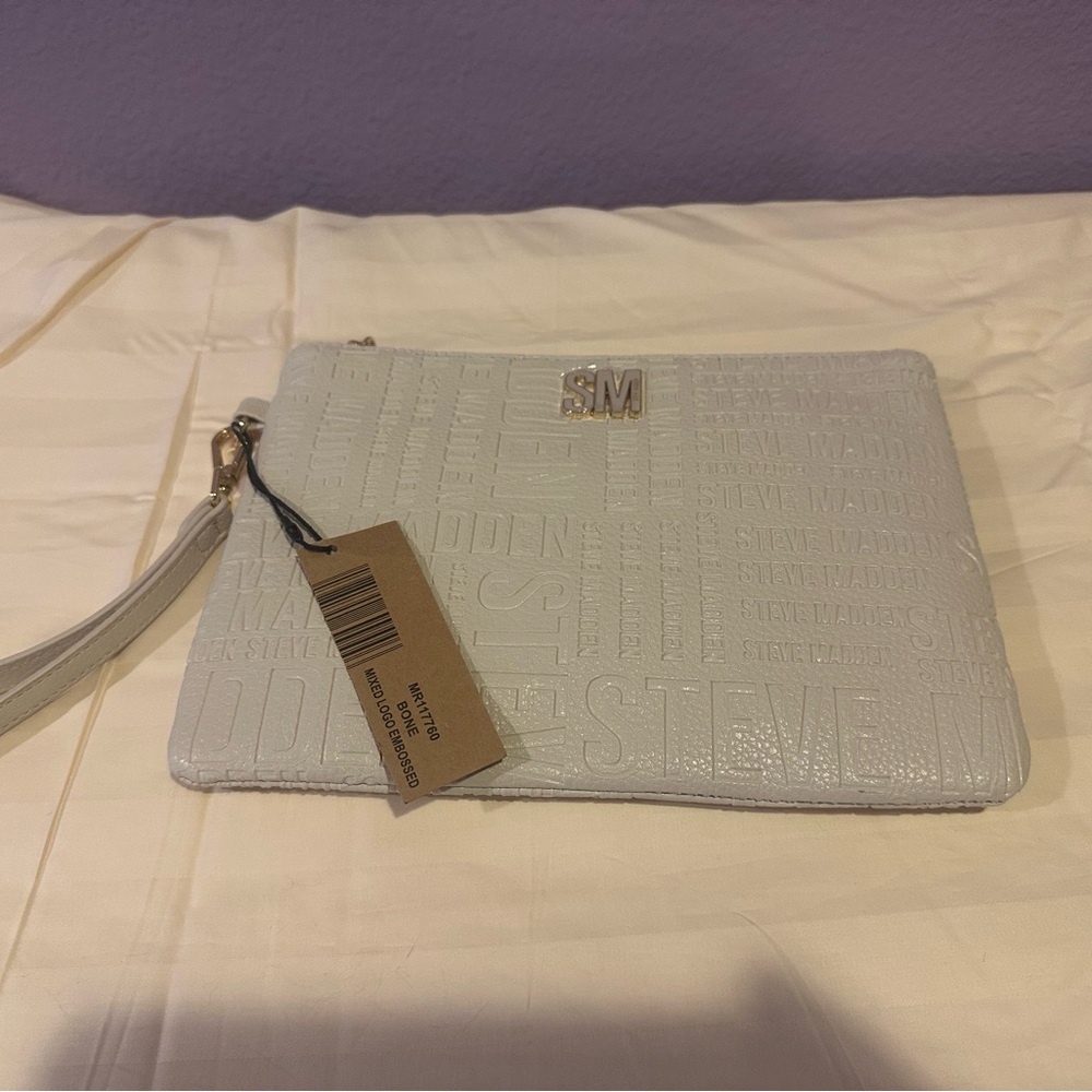 Steve Madden Cream Logo Wristlet